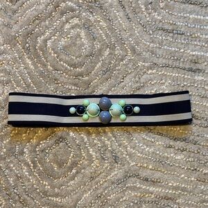 LOFT Navy and White Striped Elastic Statement Belt with Pastel Bead Accent